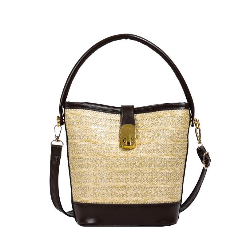 Fashionable Hand-woven Bag for Women's New High-end Textured Straw Woven Bag One-shoulder Crossbody Bag Casual Bucket Bag