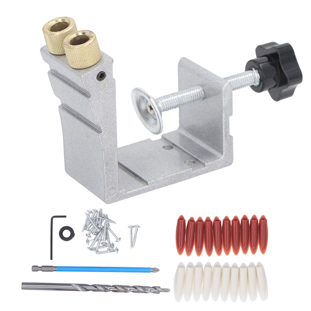 Pocket Hole Jig Set Adjustable Inclined Punch Locator Aluminum Alloy Woodworking Dowel Drilling Guide Kit