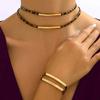 1 Set of Simulated Leopard Print Double-layer Neck Collar Bracelet Set, Retro Charm Metal Tube Decoration, Fashionable Punk