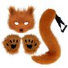 Therian Mask+Tail+Gloves Set Halloween Cosplay Costume Accessories Fox Mask Tail Half Face Faux Furs Foxy Tail Cat Mask