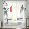 Traditional Japanese Painting Sheer Curtains Bedroom Voile Curtain Living Room Window Sheer Curtains Kitchen Tulle Drapes