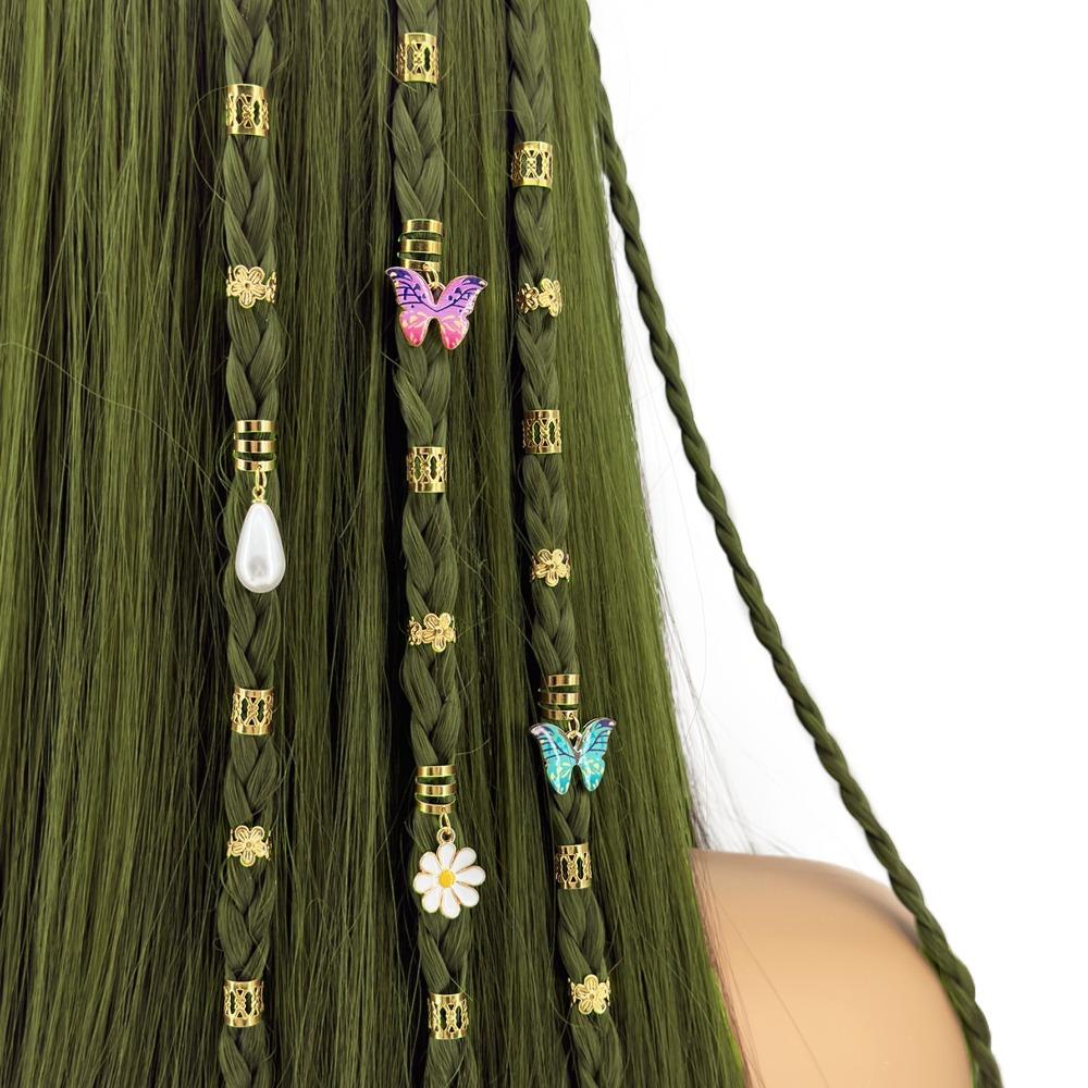 34pcs Dread Locks Hollow Out Hair Ring Butterfly Hair Braid Tubes Gold Dreadlocks Beads  Women