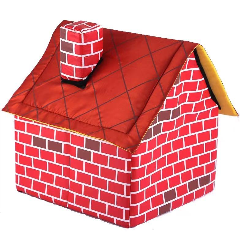 Waterproof Pet House for Dogs and Cats, Red Portable Brick Dog House Foldable and Removable Washable Pet Bed for Puppies All-Year Use