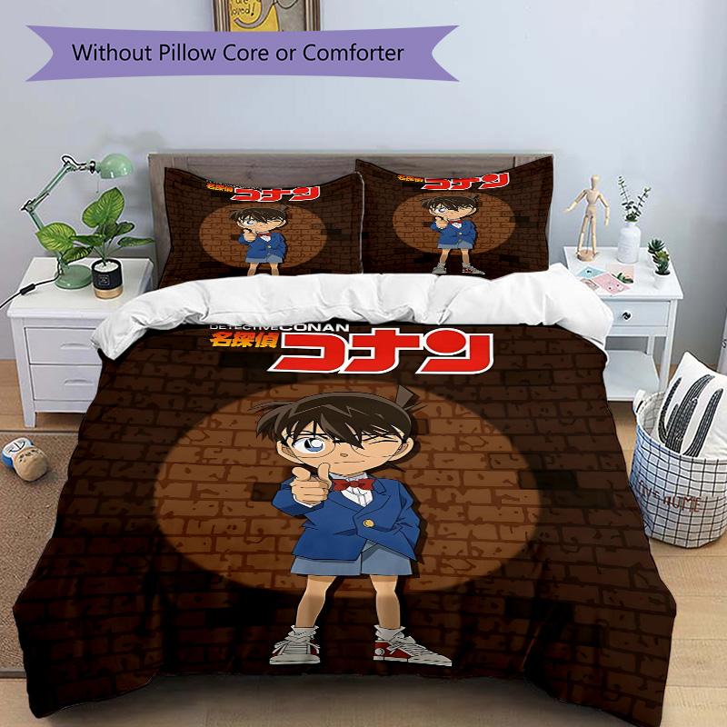 Detective Conan Mystery Print 3Pcs Bedding Setduvet Cover With 2 Bedropillowcase Home Birthday Gift