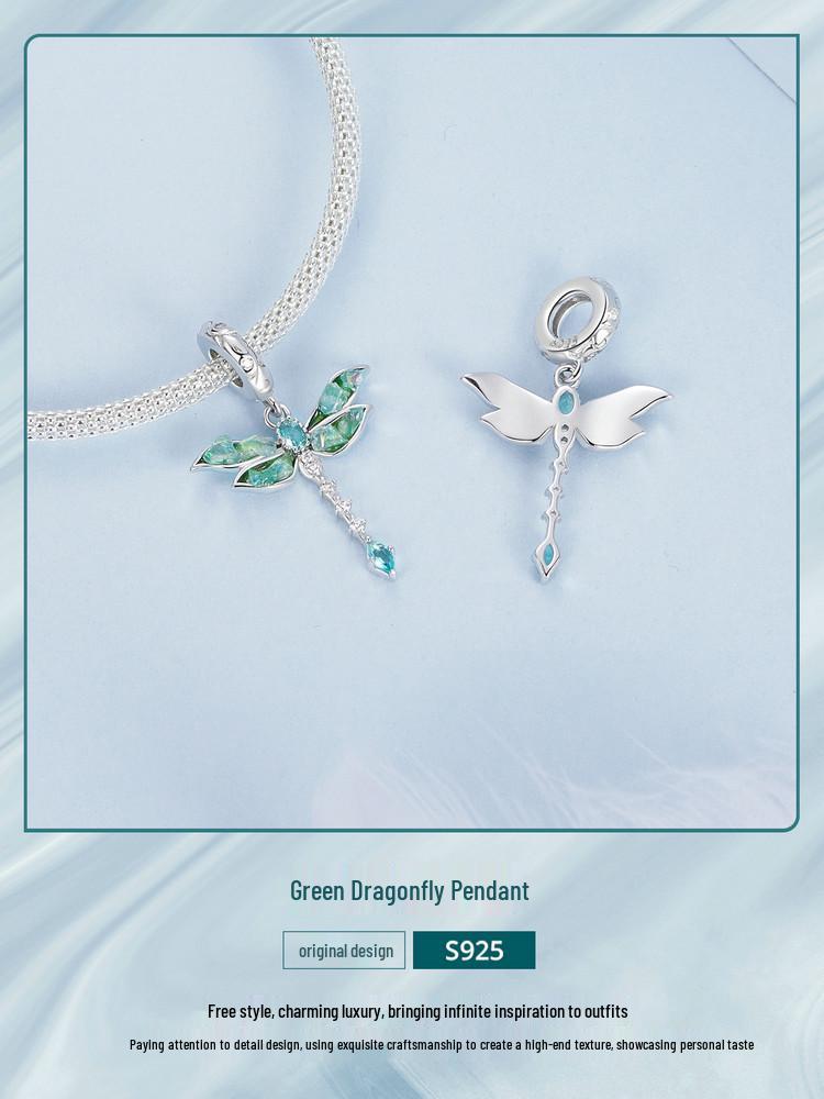 Avle Изысканный кулон в виде стрекозы: Серебро 925 пробы, Платиновое покрытие, DIY бижутерия из бусин.