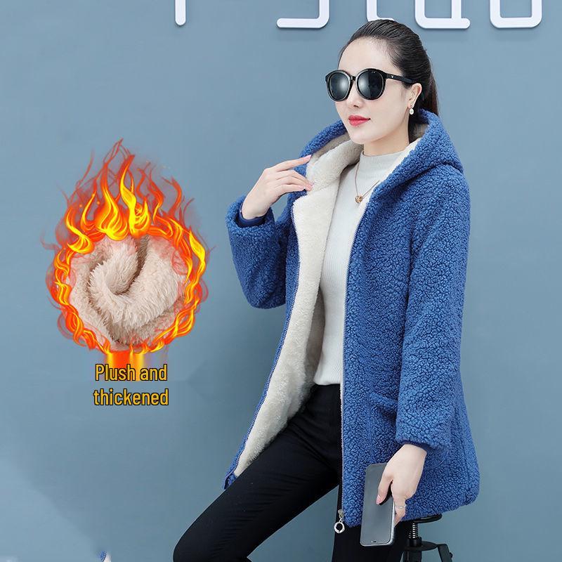 Women's Plus Size Long Velvet Thickened Faux Lambskin Casual Jacket for Autumn/Winter 2023