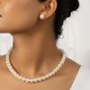Vintage Pearl Necklace & Stud Earrings Set for Women - Simple Hepburn Style, Versatile Jewelry Duo.