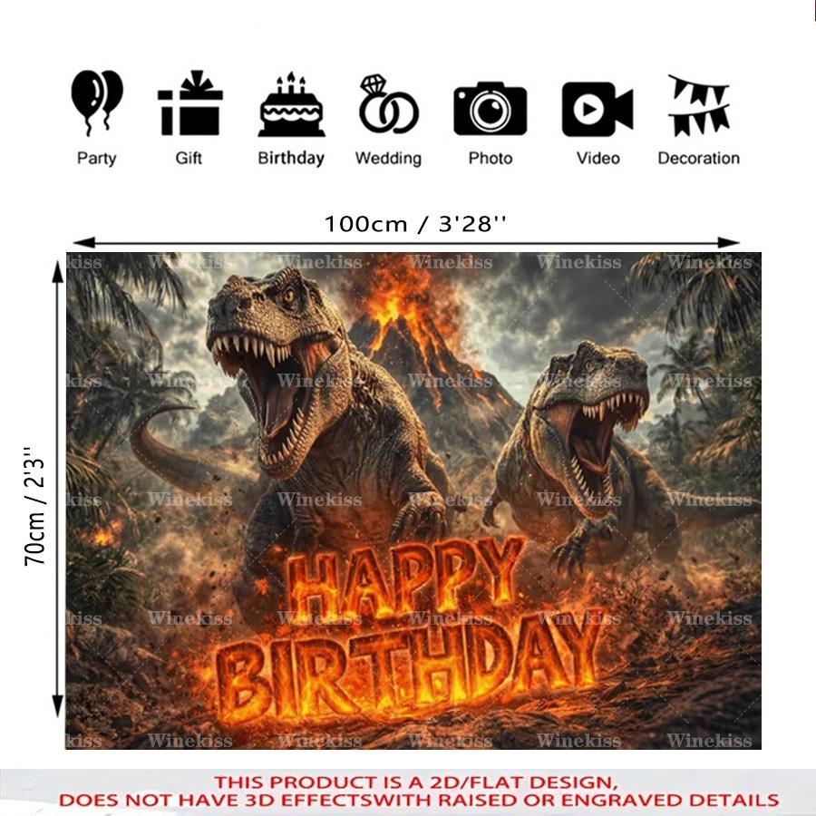 1pc 2D Flat Dinosaur Theme Birthday Backdrop Banner Jungle Pattern Decor For Garden Patio Indoor Outdoor Celebration Decor Photo Backdrop
