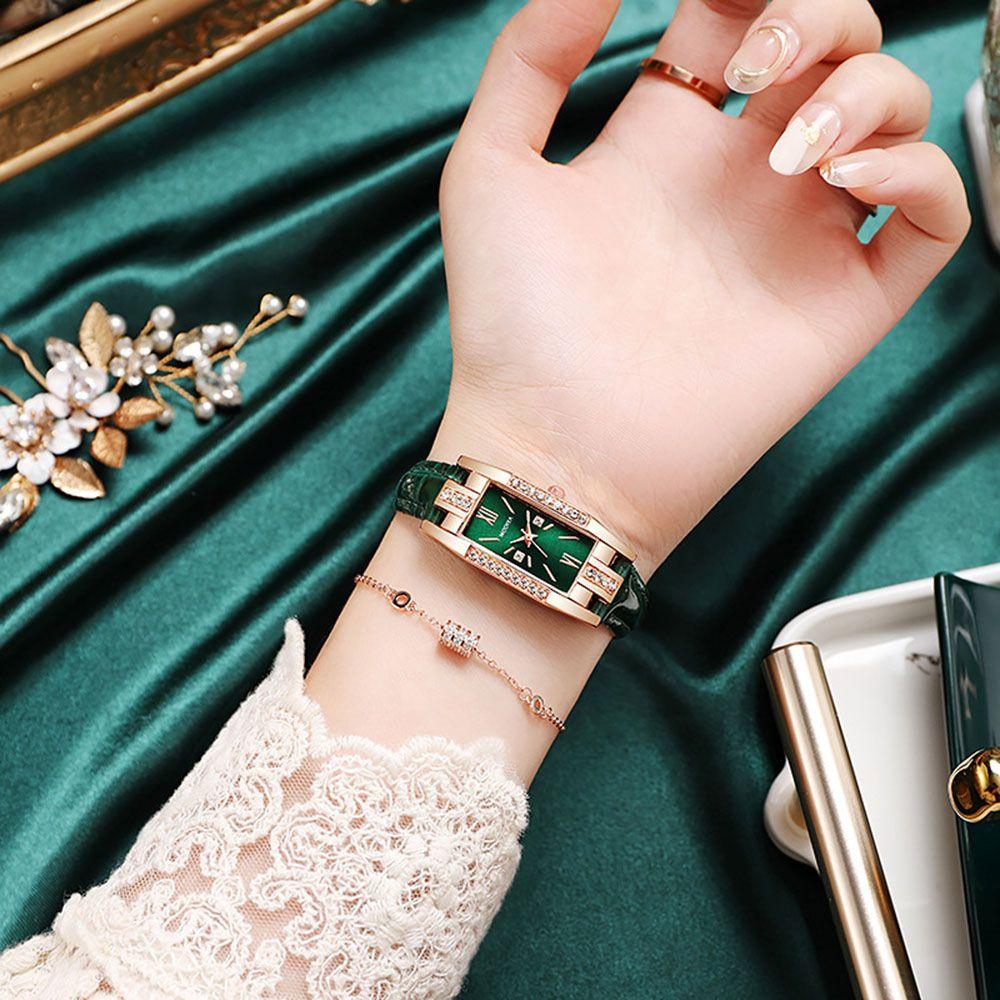 Diamond New Fashion Luxury Women Square Wristwatch Ladies Quartz Watch Leather Strap Bracelet Wrist