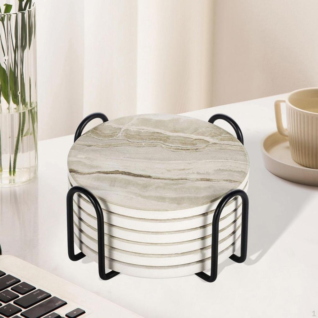 6 шт. Керамическая подставка под стакан с держателем 4 дюйма с пробковой задней частью для кофейной кружки, защита столешницы