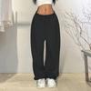 Women Long Pants Hip Hop Style Elastic High Waist Wide Leg Pants Solid Color Loose Fit Casual Trousers Daily Wear