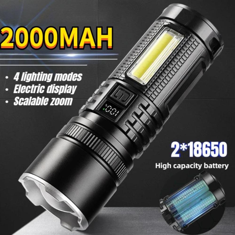 Мощный фонарик с многофункциональным цифровым дисплеем, фонарь для кемпинга на открытом воздухе, перезаряжаемый через USB, телескопический зум-фонарь