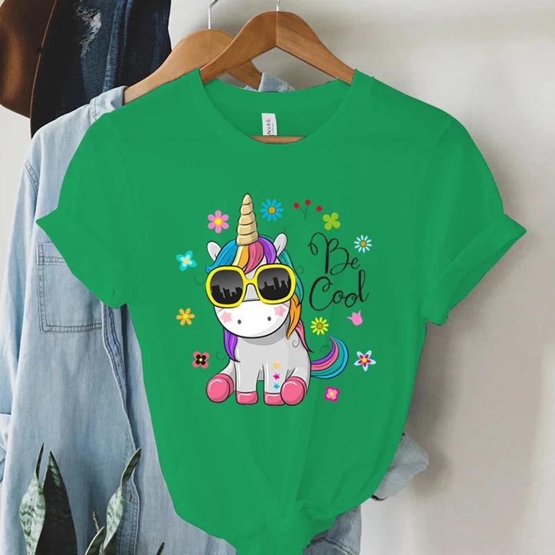 Short Sleeve T Shirt Cool Unicorn Print Women Summer Casual Harajuku Shirt Woman Y2k Aesthetic Graphic Clothes Cartoon Tshirt