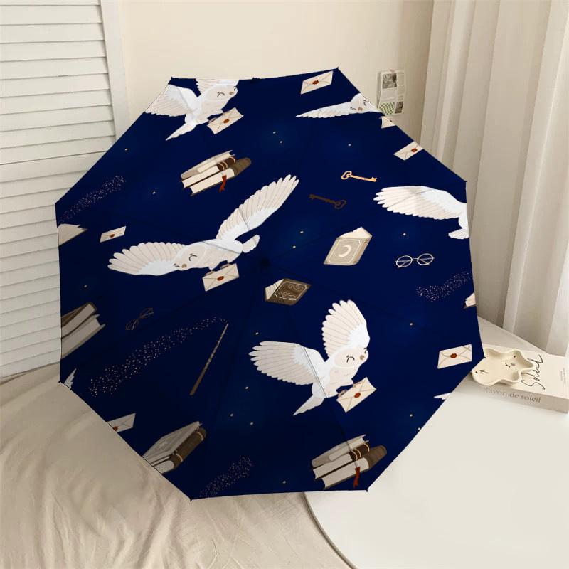 1PC Owl Books Umbrella-8-Rib Reinforced, Automatic Open, Lightweight & Durable, Cute Fashion Accessory for Outdoor, D2713