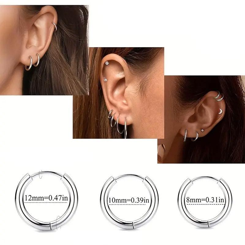 Simple Fashion Stud Earrings Stainless Steel with Micro-Inlaid Zircon Geometric Shape Open Body Piercing Jewelry