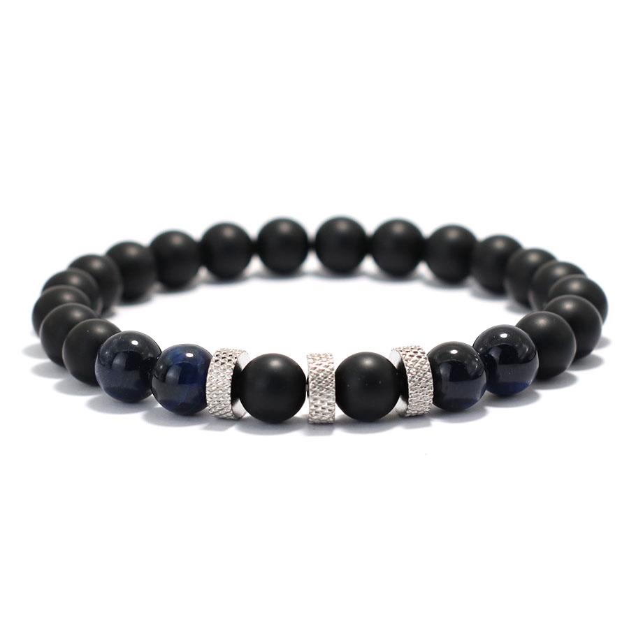 Stylish Men Bracelet 8mm Natural Volcanic Blue Howlite Tiger Eye Stone Beaded Braclet Retro String Braslet Casual Accessories
