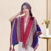 Шаль в стиле бохо с бахромой в этническом стиле пэчворк цветной женский шарф осень зима праздник