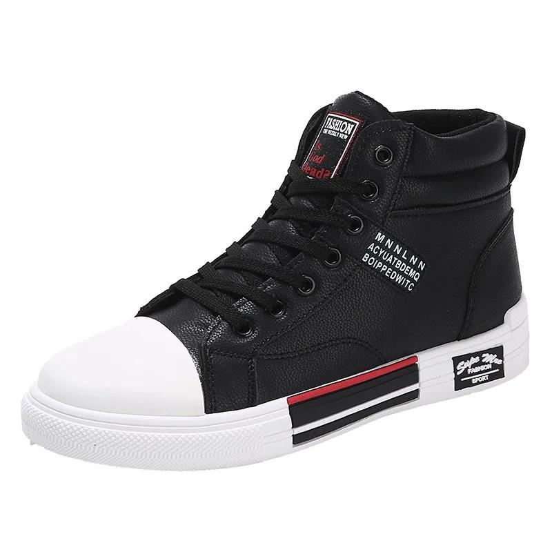 Кожаная мужская модная парусиновая обувь, осенняя повседневная обувь с высоким берцем для мужчин, нескользящие мужские кроссовки, новые зимние теннисные туфли Tenis Masculino