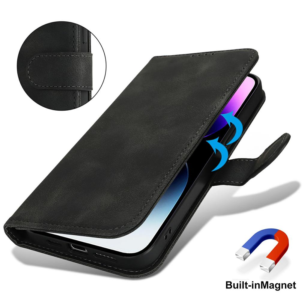 Для iPhone 14 Pro Чехол-кошелек Двойной сложенный край Кожа на ощупь ПУ кожа Флип-чехол для телефона