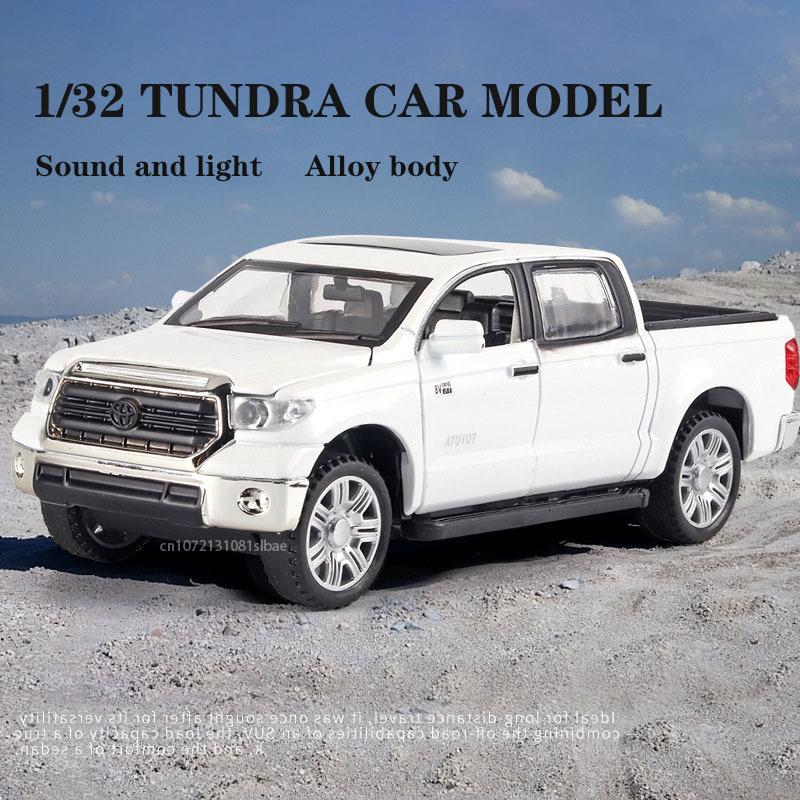 1/32 Масштаб Toyota Tundra Пикапы Литые автомобили Модель игрушки, игрушка из цинкового сплава со звуком и светом, откат, подарки на день рождения для детей