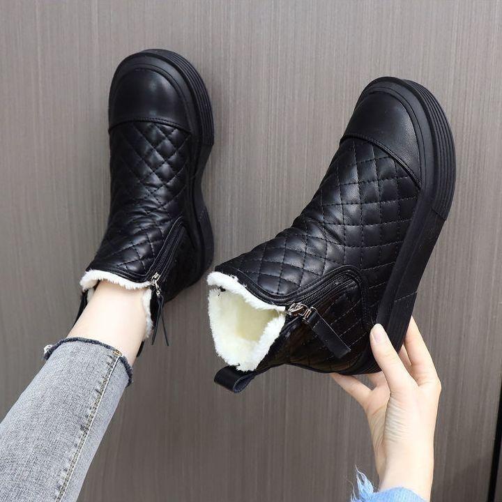 Fashion Women's Shoes Silver Shoe Flat Footwear Elastic Snow Boots Woman Low Ankle Booties Green Winter 2024 Waterproof Boot Warm Trendy