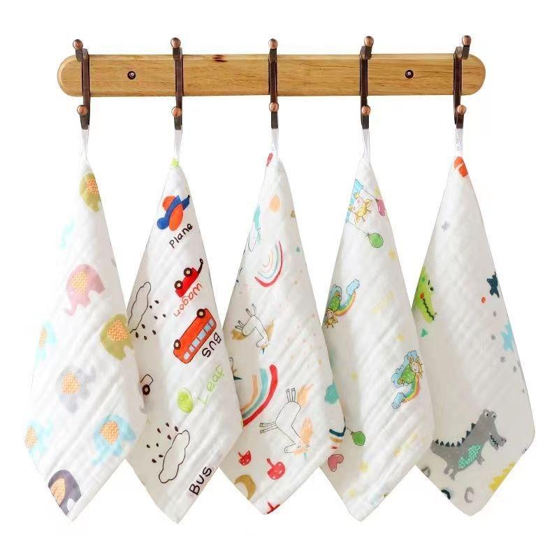 Random 5pcs Muslin 6 Layers Cotton Soft Baby Towels Baby Face Towel Handkerchief Bathing Feeding Face Washcloth Wipe Burp Cloth
