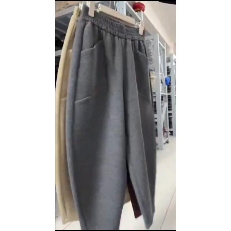 Winter Fashion Women's Loose Casual Harem Pants Elastic Waist Simple Daily Sweatpants Thicken Fleece Warm Patchwork Trouser
