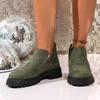 Модные Стильные Однотонные Туфли на Платформе с Боковой Молнией Осень Новые с Круглым Носком из Замши Противоскользящие Износостойкие Ботильоны до Середины Бедра