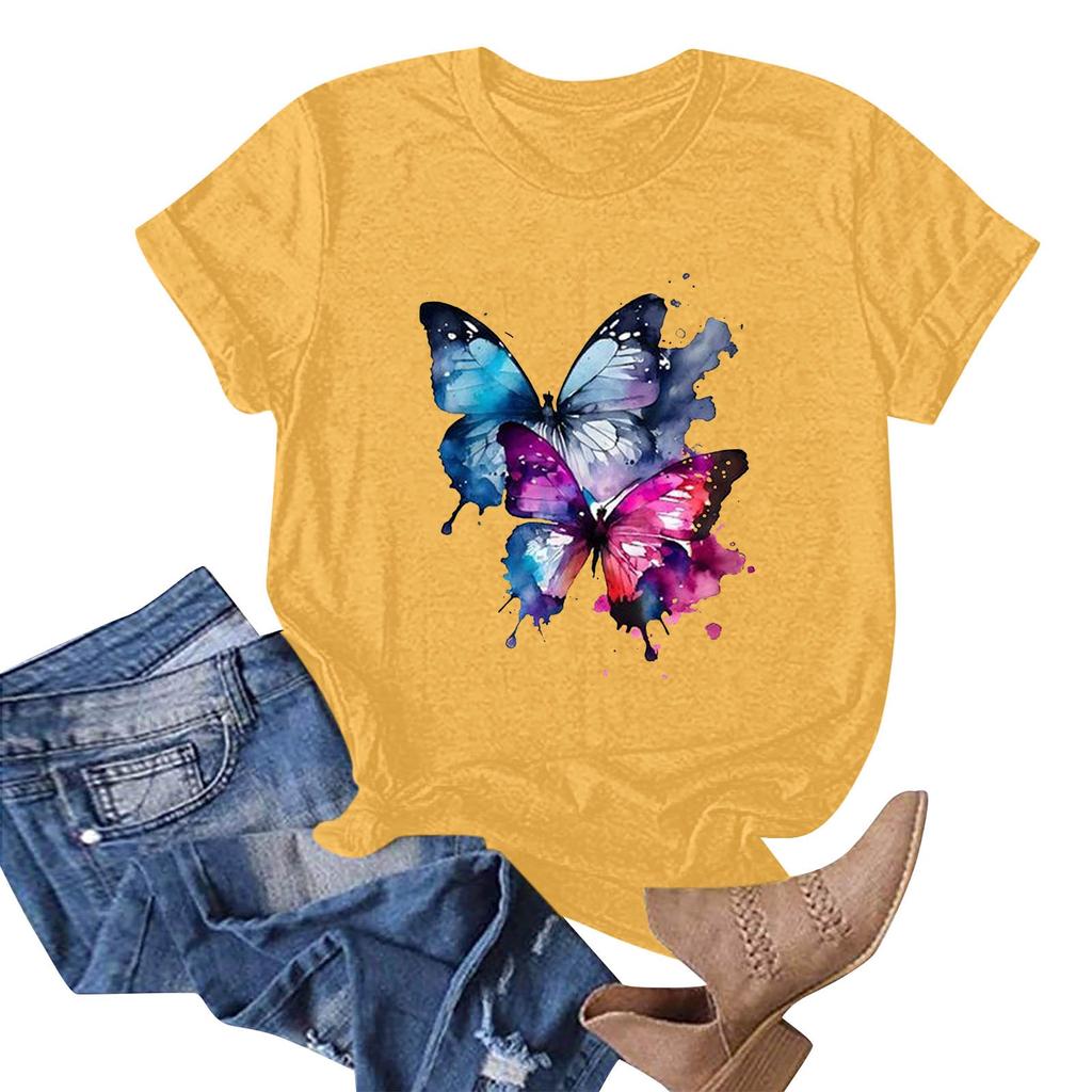 Женская мода, повседневный пуловер с круглым вырезом и принтом, футболка с короткими рукавами, топ