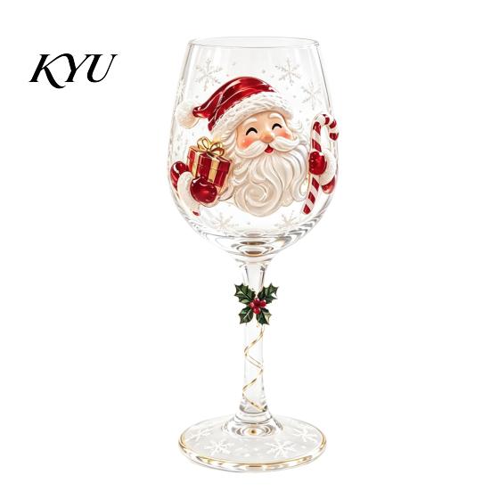 Decorative Wine Cups for Parties Christmas Glass, Santa Snowman Reindeer Stocking Tree Wreath Pattern Handcrafted Glassware Holiday Wine, Cocktails,