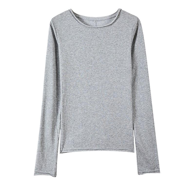 Womens Slim Fit Round Neck Long Sleeve T-Shirt Cotton Blend Base Layer Top Casual Korean Style