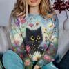 Kawaii Cartoon Cat Print Women's Sweatshirts & Hoodies Graphic Long Sleeve Shirt Women Clothing Oversized Top Fashion Blouse