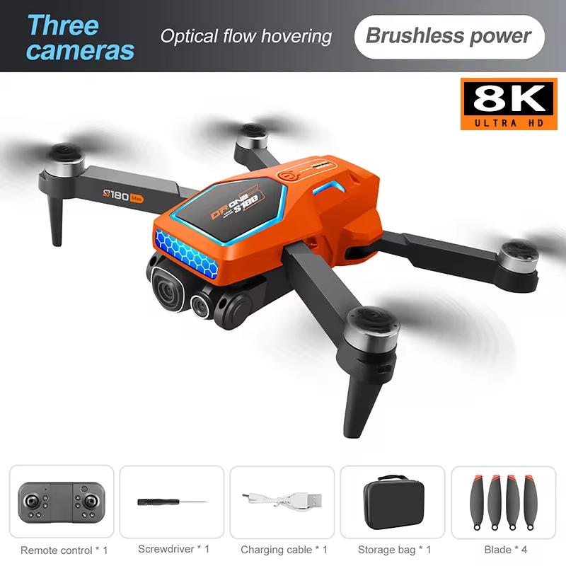 Новый дрон S180 4K/6K/8K HD ESC Двойная камера Оптическое позиционирование потока WIFI FPV 360° Избегание препятствий Бесщеточный складной игрушечный RC квадрокоптер