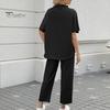 Комплект из 2 предметов: женский топ и брюки, полувысокий воротник, средние рукава, блузка, широкие брюки с эластичной резинкой на талии и карманами, повседневный свободный наряд для отдыха