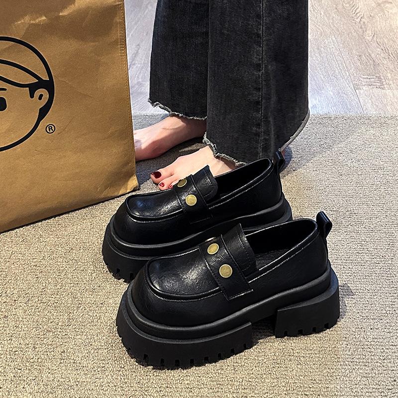 Thick-soled Heightening One-pedal Loafers Children's 2025 Spring New Versatile Leather Women's Shoes British Style Small Leather Shoes
