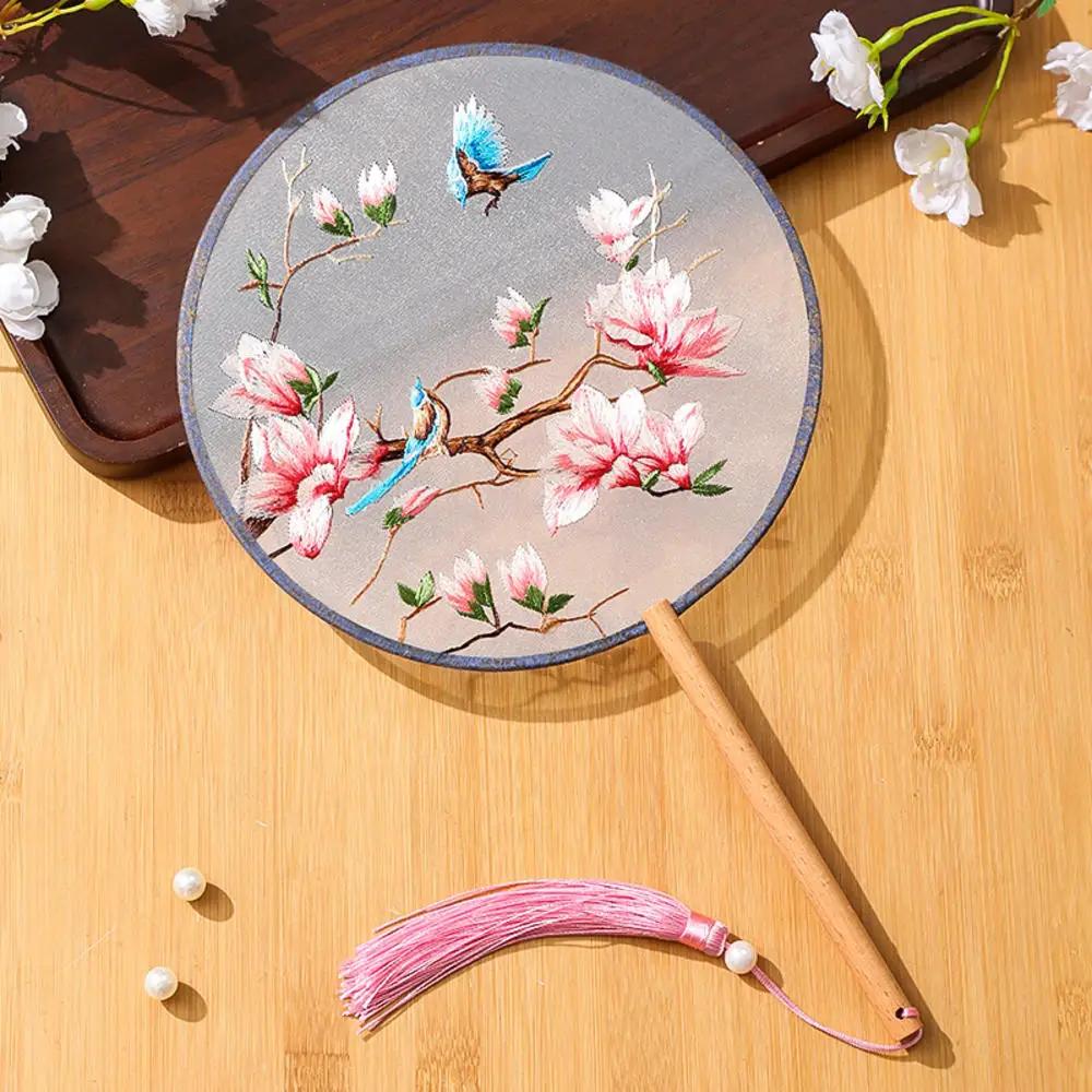 Китайский веер оптом полупрозрачный длинный веер с кисточками для танцев женский костюм ханьфу чонсам вышивка маленький круглый веер