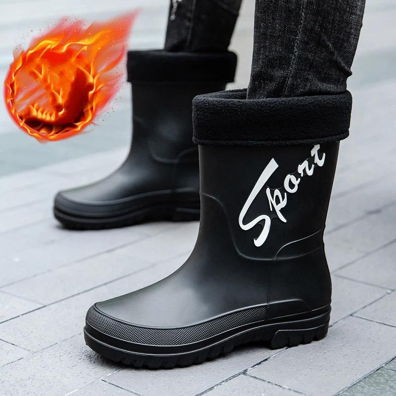 Мужские нескользящие утолщенные износостойкие водонепроницаемые полусапоги резиновые ботинки