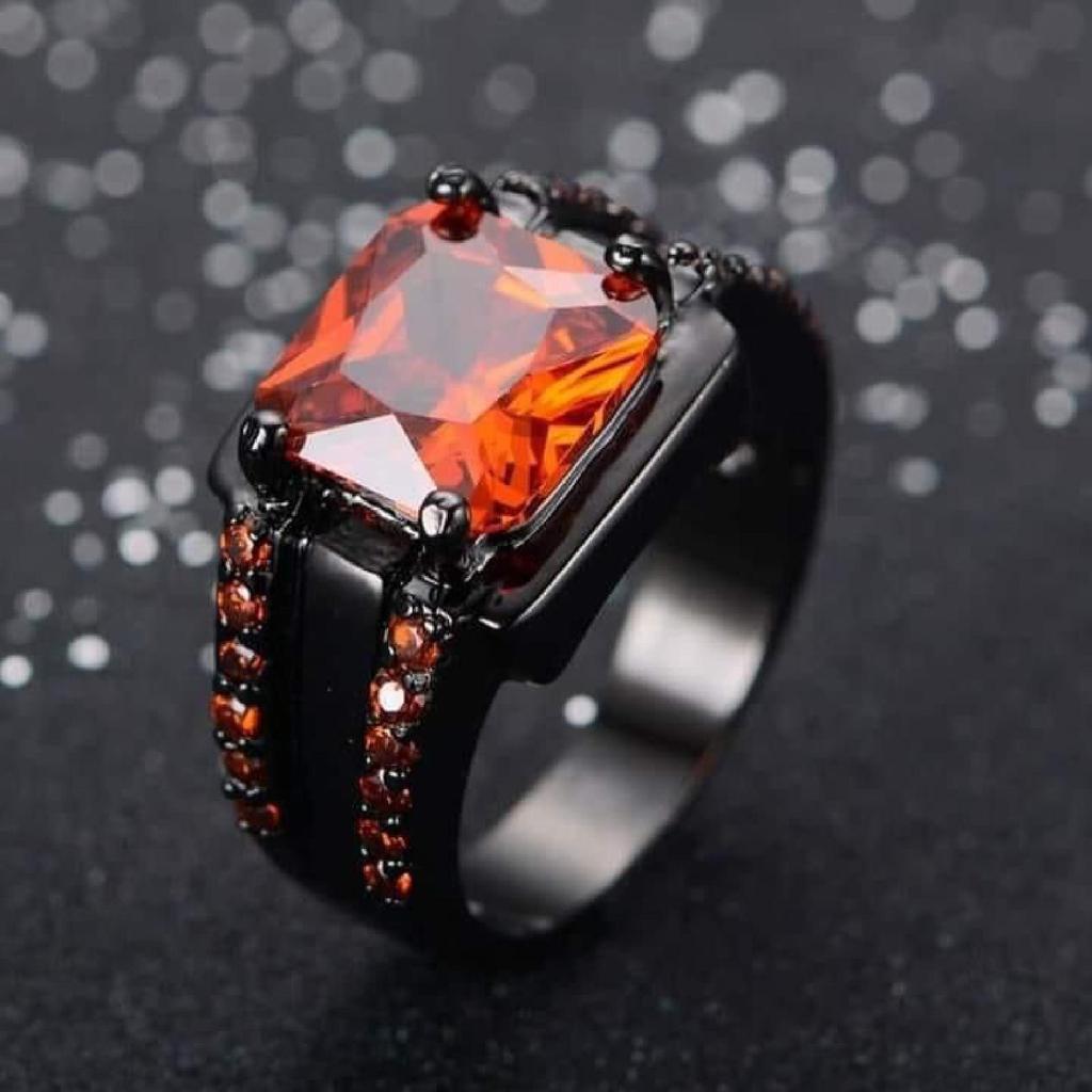 Vintage Male Female Crystal Green Ring Charm Black Gold Wedding Rings Punk Square Zircon Engagement Rings For Men Women