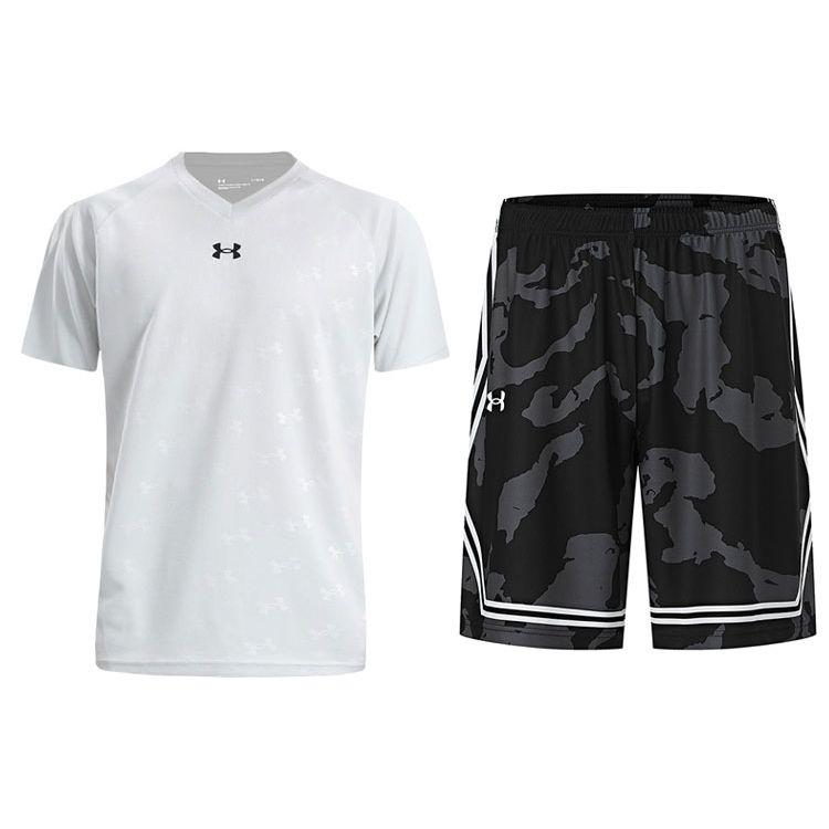 Under Armour Logo Print Breathable Knitted Short Sleeve T-Shirt Camouflage Shorts Casual Sports Set Unisex Sets 21500531-009+24500210-001