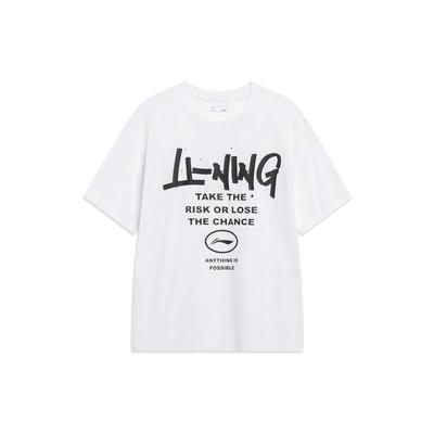 Li-Ning Футболка унисекс с круглым вырезом и принтом логотипа Fashion Series, белая AHST553-2