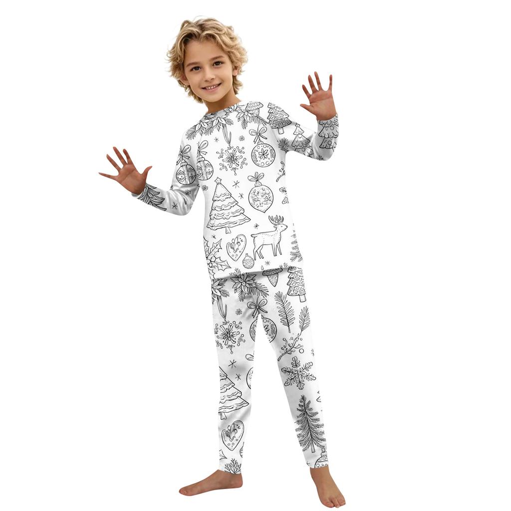 Сделай сам Раскрашиваемый костюм для родителей и детей - Рождественский принт Круглый вырез Длинный рукав Длинные брюки Домашняя одежда Костюм Весна
