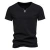 Summer Men's Solid Color CottonT-shirt V Neck Slim Fit Breathable Tops Casual Cozy Tees Classic Male Dailywear