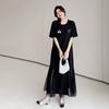 Dimanaf Women New 2025 Summer Plus Size Casual Short Sleeve Dress Basic Loose Long Dress Maxi Black Lace