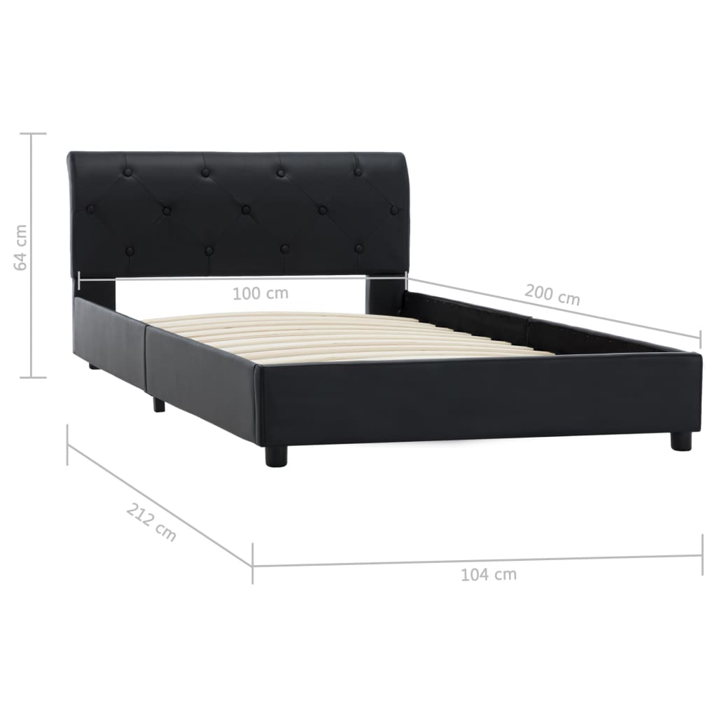 Black Faux Leather Bed Frame 100 * 200 cm