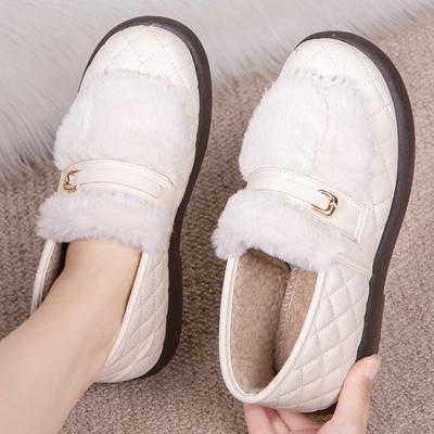 Зимние теплые женские мокасины на платформе, нескользящие туфли на плоской подошве, подкладка из искусственного меха, прогулочная обувь, домашняя обувь для отдыха на открытом воздухе, женские пушистые мокасины-тапочки