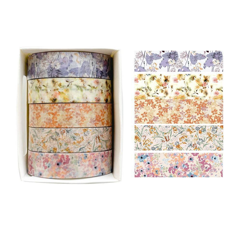 5 Rolls Spring Flower Washi Tape Self-adhesive Multicolor Scrapbooking Decorative Tape Wrapping DIY Wrapping Washi Tape