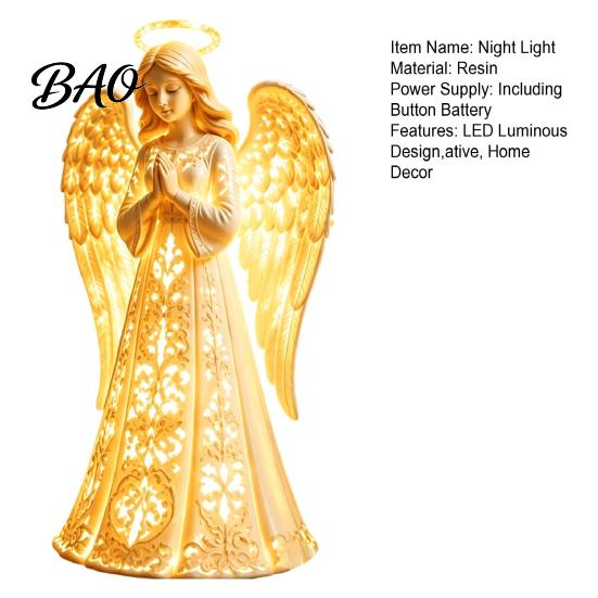 Elegant Shelf Display Piece Praying Angel Night Light, Resin Decorative Figurine with Warm LED Lights Religious Holiday Gift for Home Decor, Tabletop