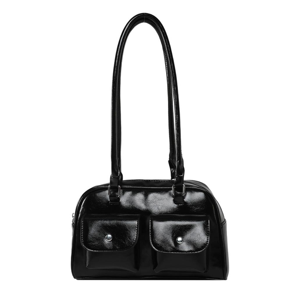 Patent Leather PU Bowling Bag Handbag Underarm Bag Casual Pocket Boston Tote Bag Portable