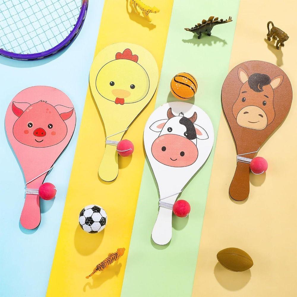 4Pcs Retro Paddle Ball Game Portable Wooden Target Ball Wooden Paddles with Ball Active Play