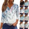 Women's T Shirt Tee Print Button 3/4 SleeveDaily Weekend Fashion Basic V- Neck Regular Top